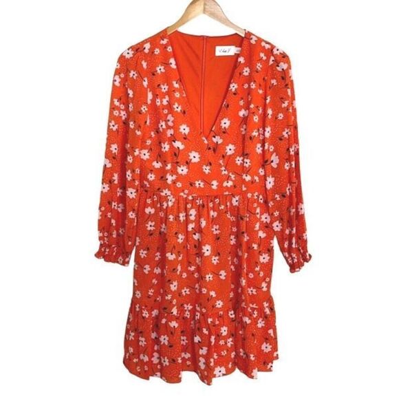 Eliza J Women's Tiered Formal Floral Soft Short Dress Red Orange Size 6 - Picture 2 of 12